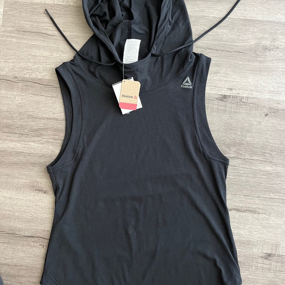 BRAND NEW WITH TAG Reebok Black Sleeveless Hoodie Mesh Back Size: S